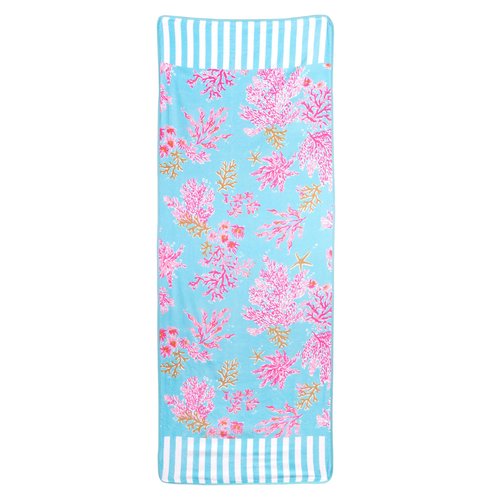 Lilly Pulitzer Cotton Beach Chaise Lounge Towel, Plush Chair Cover 30" x 81.75" Pool Towel (Royal Coral)