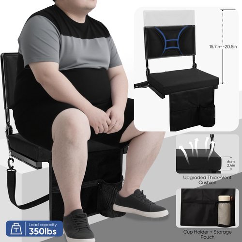JRPOO Stadium Seats with Back Support Bleacher Chairs with Back and Cushion Padded Portable Folding Comfort Stadium Chair Adjustable Backrest Height for Sports Events and Concerts
