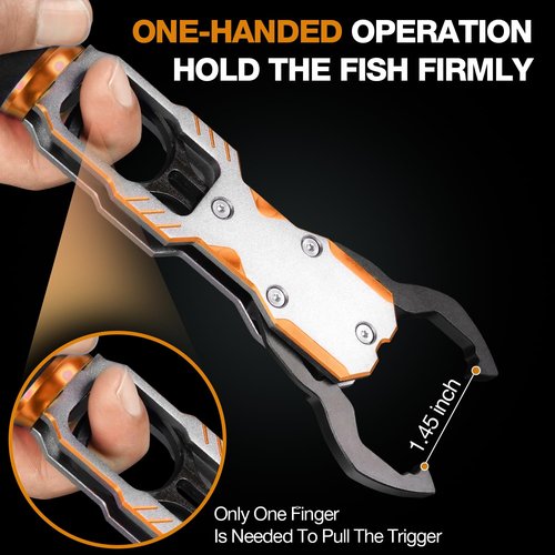 Ghosthorn 11" Aluminum Alloy Fish Lip Gripper with Scale - 40lbs Saltwater Fishing Grabber Tool, 360° Swivel Non-Slip Handle, Corrosion-Resistant Fish Holder for Caught Fish, Fish Control Tackle