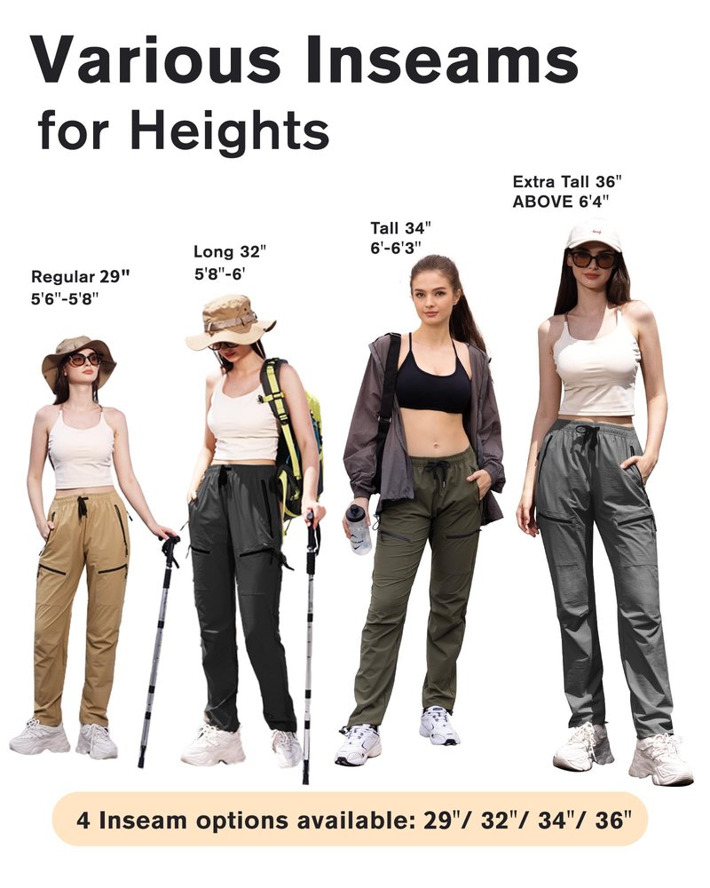 FLEFRM Hiking Pants Women Waterproof Quick Dry Insteam 29" Water Resistant Lightweight Stretch Active Cargo Pants with 5 Pockets Good for Travel, Black, L