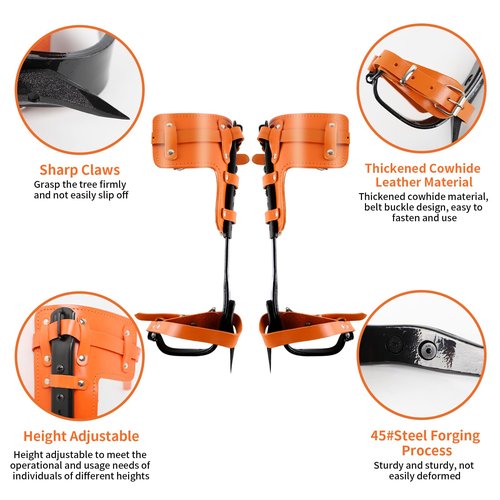 Tree Climbing Spikes Set,Tree Climbing Gear with Adjustable Climbing Belt, Arborist Tree Climbing Kit with Steel Wire Core Flip Line, Height Adjustable Tree Climbing Equipment for Tree Work, Orange