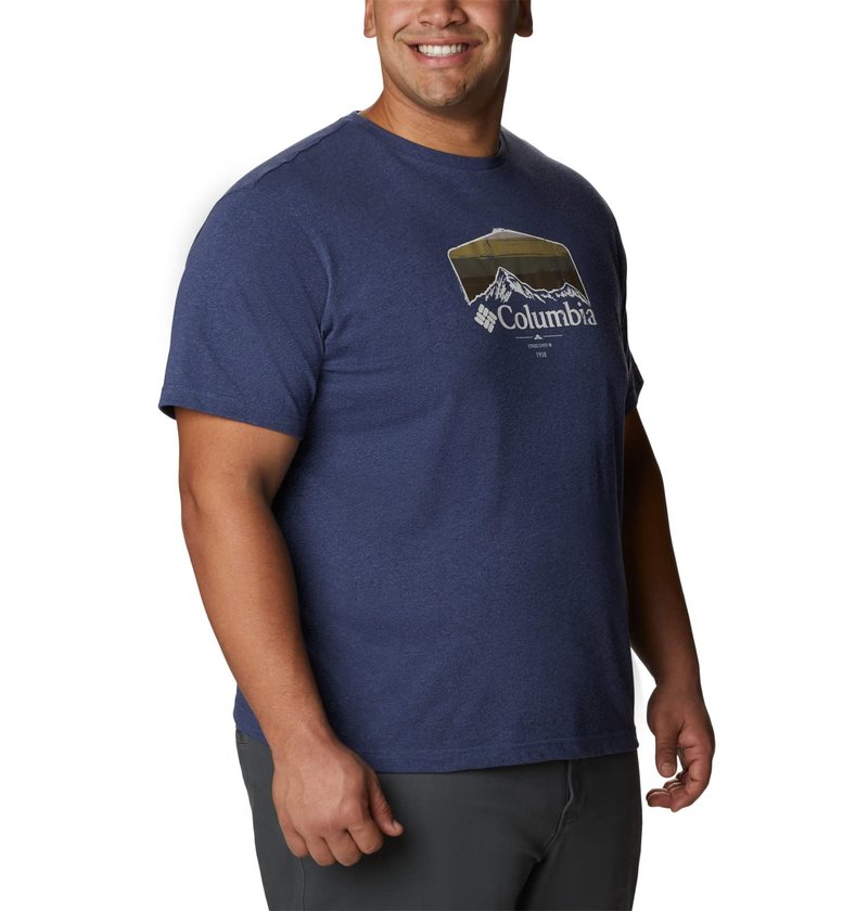 Columbia Men's Thistletown Hills Graphic Short Sleeve, Dark Mountain Heather/Hikers Graphic, XX-Large