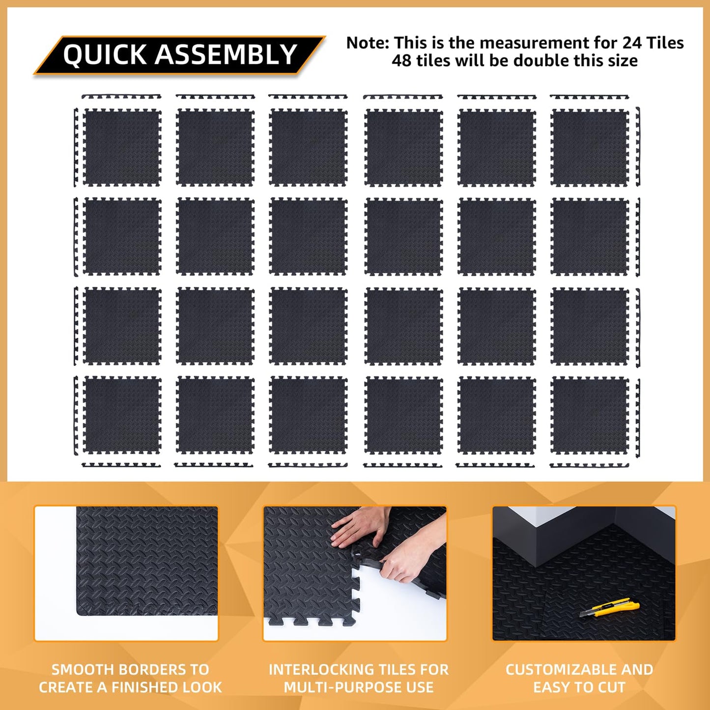 24 Pack - 1/2" Extra Thick Floor Exercise Mat for Home Gym Floor Padding for Kids - High-Density EVA Interlocking Foam Floor Tiles for Gym Equipment, Play Area, Yoga, Cardio, Weights, MMA