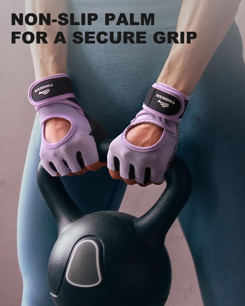 Trideer Weight Lifting Gloves for Women with Wrist Wraps Support, Workout Gloves for Women, Full Palm Protection, Grip for Gym Training, Fitness, Weightlifting, Exercise (Purple, Medium)