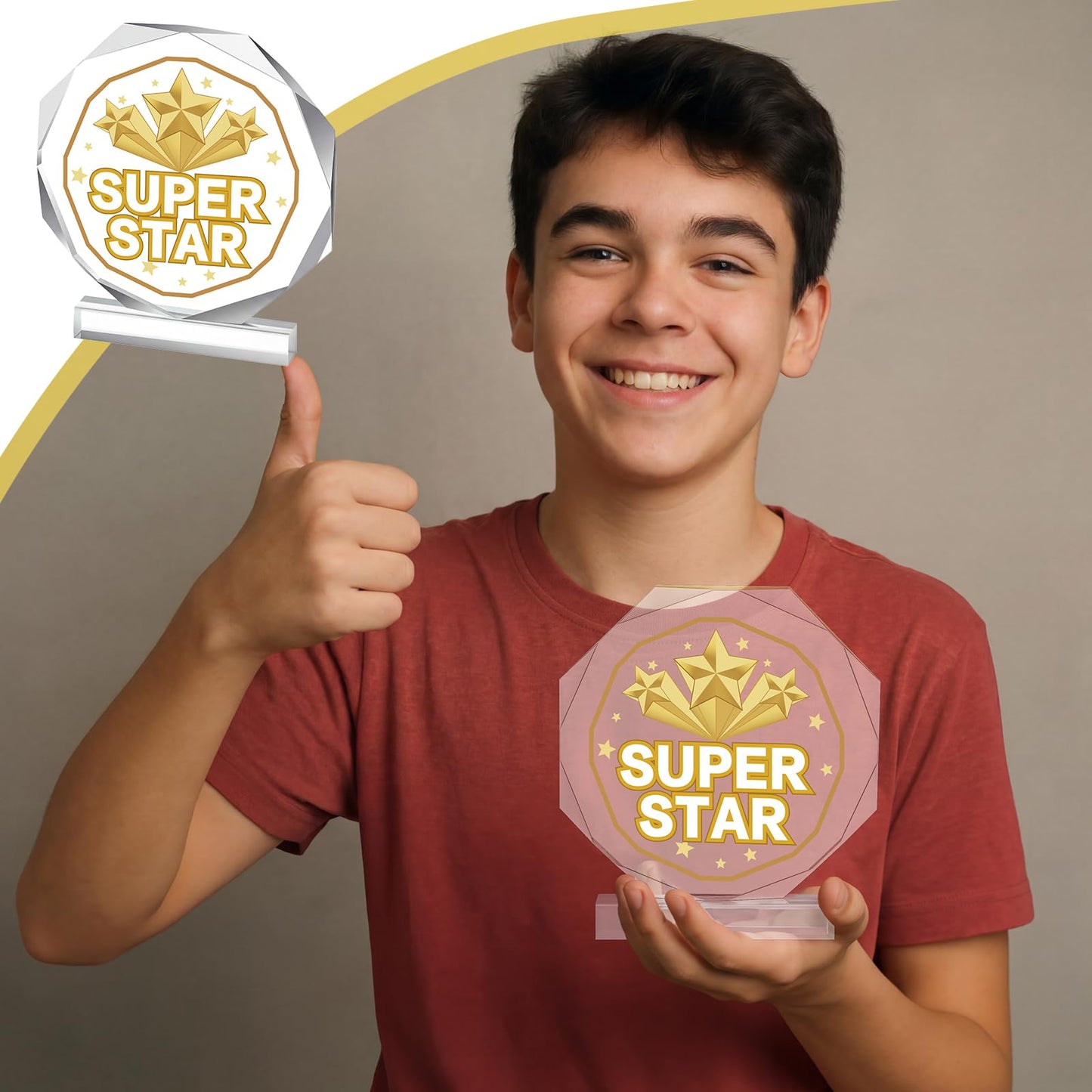 CroBlissful 3/6 Pcs Trophy Award 4.72 x 4.72 Inches Acrylic Trophy Plaques Awards for Kids Adult Team Participation Gift Prizes(6 Pcs,Super Star)