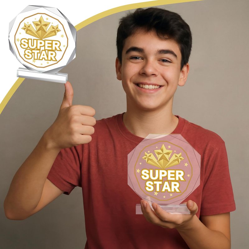 CroBlissful 3/6 Pcs Trophy Award 4.72 x 4.72 Inches Acrylic Trophy Plaques Awards for Kids Adult Team Participation Gift Prizes(6 Pcs,Super Star)