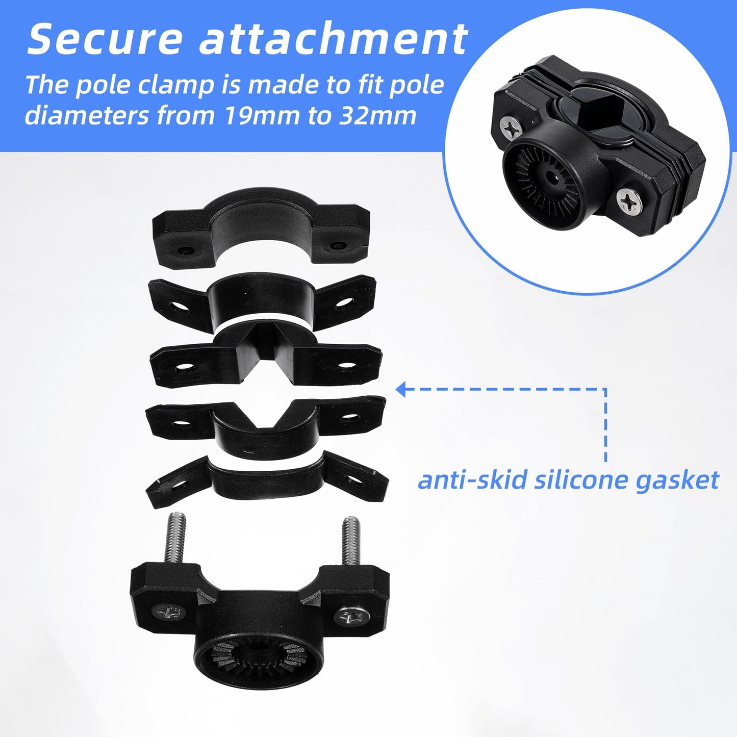 2 Pcs Pole Mount Fishing Rod Holder for Bike, Rotatable Fishing Pole Holder for Bike with Pole Mount Clamp, Fishing Rod Rack for Beach Car, Fishing Chair, ATVS, Boats, Carts