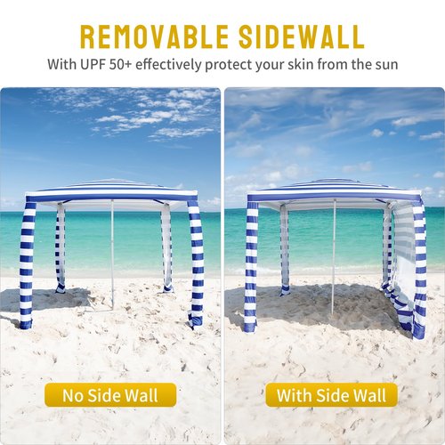 CROWN SHADES Beach Cabana 6.5 x 6.5, Umbrella Canopy Tent Easy Pop Up - Beach Cabanas for Sand - UPF50+ Protection with Sidewall and More Pockets, Navy Blue