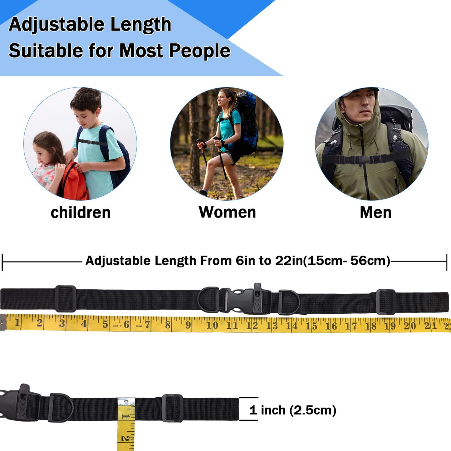2 PCS Backpack Chest Strap Add on, Adjustable Sternum Straps for Backpacks and Schoolbag, Heavy Duty Backpack Waist Strap Chest Belt with Whistle Quick Release Buckle and Slide Lock for Hiking Jogging