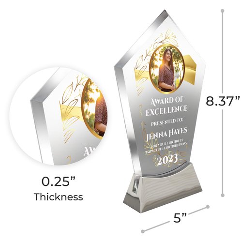 8 1/2" Personalized Glass Plaque for Awards and Trophies, Custom Award for Employee of the Month, Retirement, Leadership and Appreciation Gifts K (Design 5)