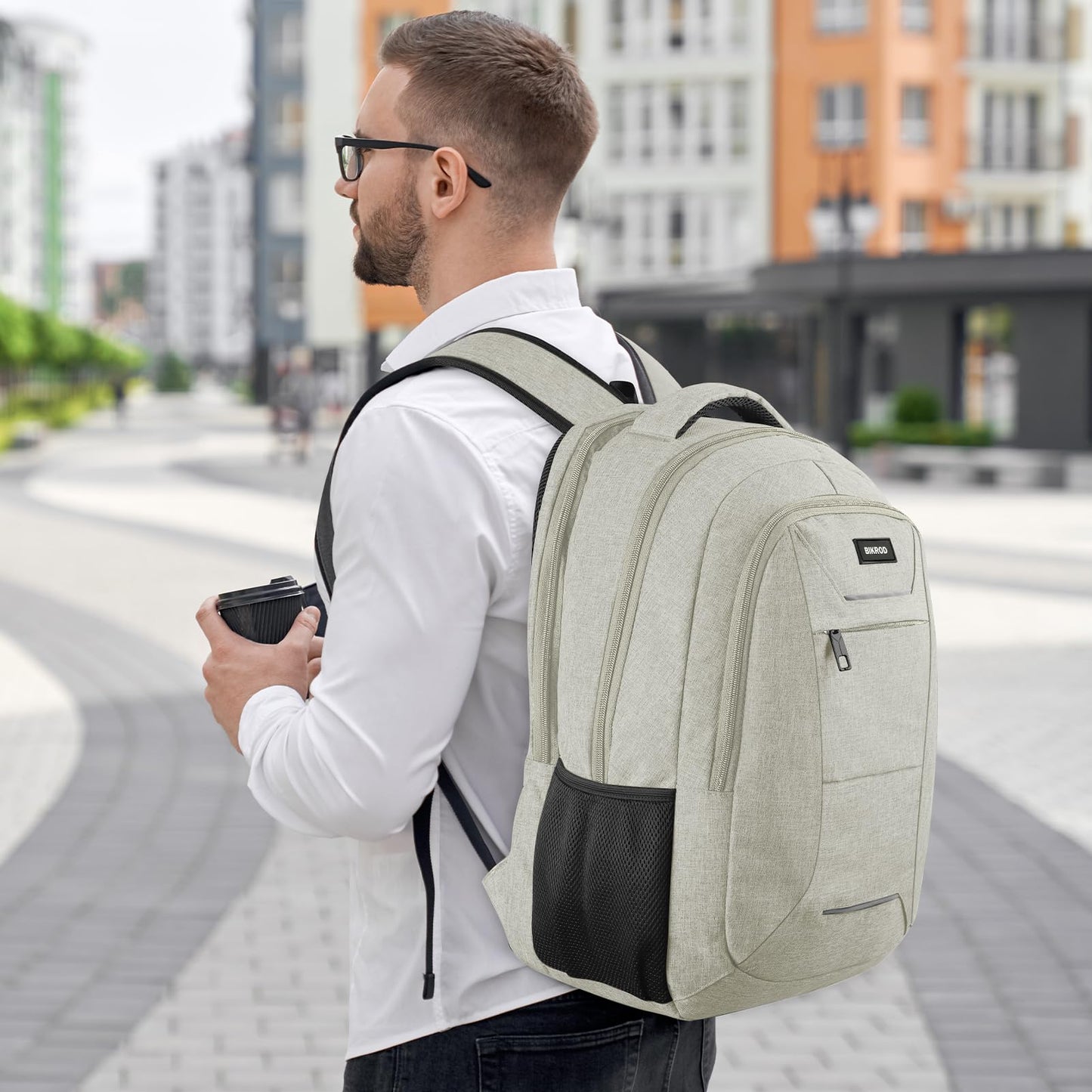 BIKROD Backpack for Men Women, School Backpacks for Teen Boys, Business Anti Theft Sturdy Travel Laptop Backpack, Water Resistant 15.6 Inch Computer Bag Gift, Beige