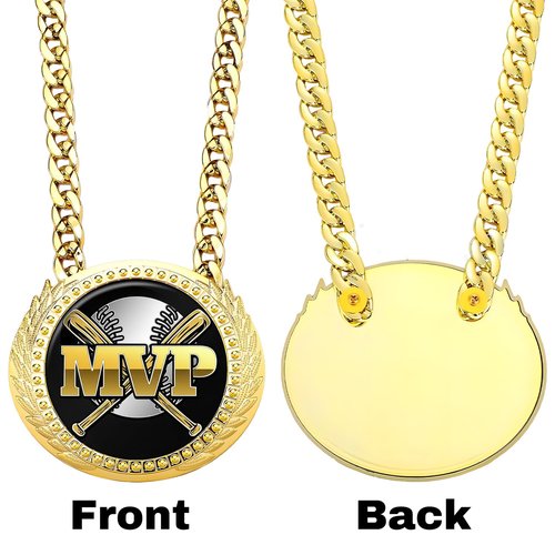 Baseball Chain MVP Medal Award – 6" Oversized Gold Turnover Chain Trophy Necklace Prize for Team Champion, Little League, Youth Baseball, Tournament Winner, Banquets Party Gifts