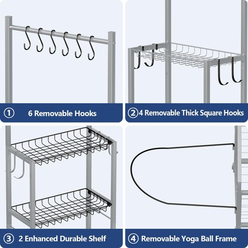 Sports Equipment Organizer for Garage - LALA IKAI Compact Mobile Gym Storage Rack with Locking Wheels & Multi-Purpose Hooks for Sports Gear, Fitness Accessories, Nerf Gun, Balls & Foam Rollers