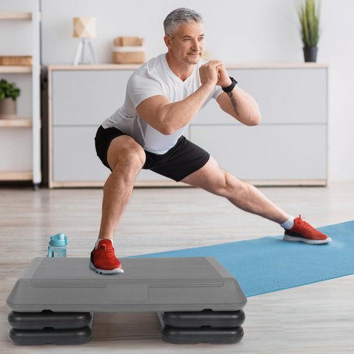 JungleA 28.5'' Exercise Step Platform Aerobic Stepper Workout Step Up Box for Home Gym, Circuit Size Steppers Bench, 4 Stackable Risers, 3 Levels 4"-6"-8" Height Adjustable Fitness Stair