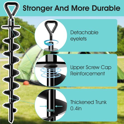 Ground Anchors Screw in Payivsve, Heavy Duty Ground Trampoline Stakes High Wind Tent Stakes for Tent, Trampoline, Gazebo, Carport, Trap Anchor, Canopies, Swing Set(Black-4x15)