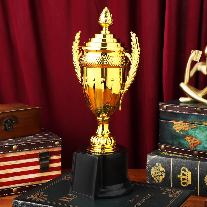 NOLITOY Large Gold Trophy Cup with Lid, 10.6 Inch Award Trophy for Soccer Football Sports Competitions, Office Decorations, and Outdoor Activities