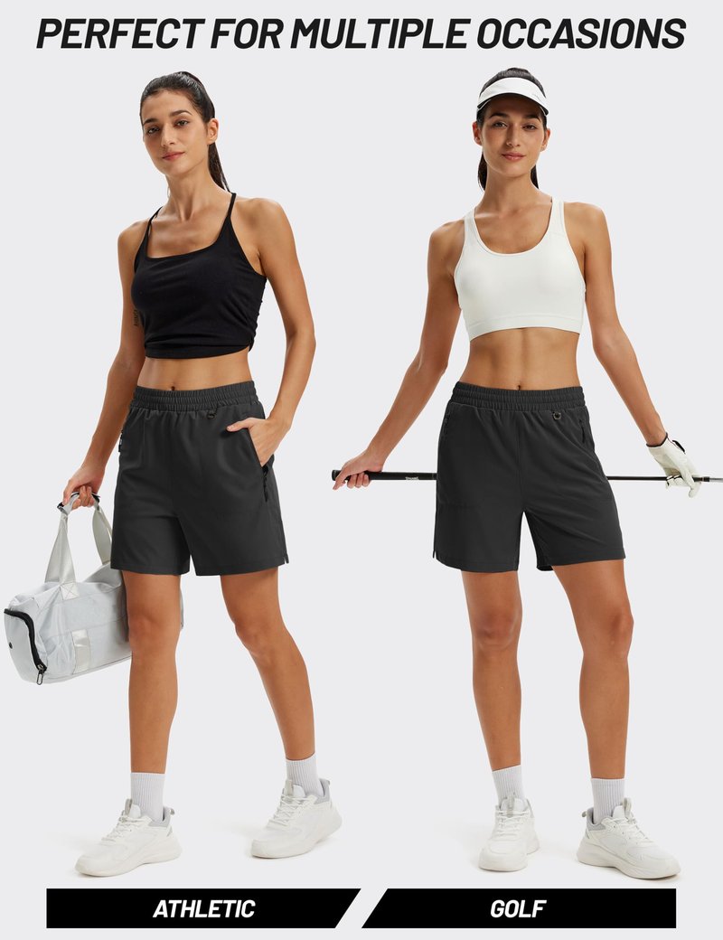 TACVASEN Athletic Shorts for Women Quick Dry Lightweight 5" Hiking Shorts with Pockets Golf Casual Workout UPF 50+ Water Resistant Summer Black L