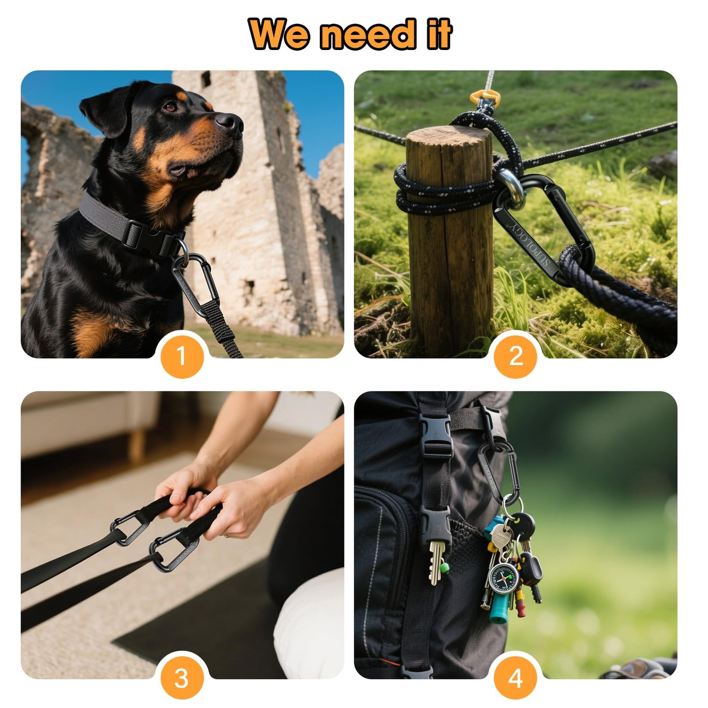 10 PCS Carabiner Clips, Heavy Duty Carabiners D Ring Hook, 900 LBS 2.5" Steel Black Carabeaner Clip Multipurpose for Key Chain, Camping, Hiking, Gym, Backpacking, Pet Leash