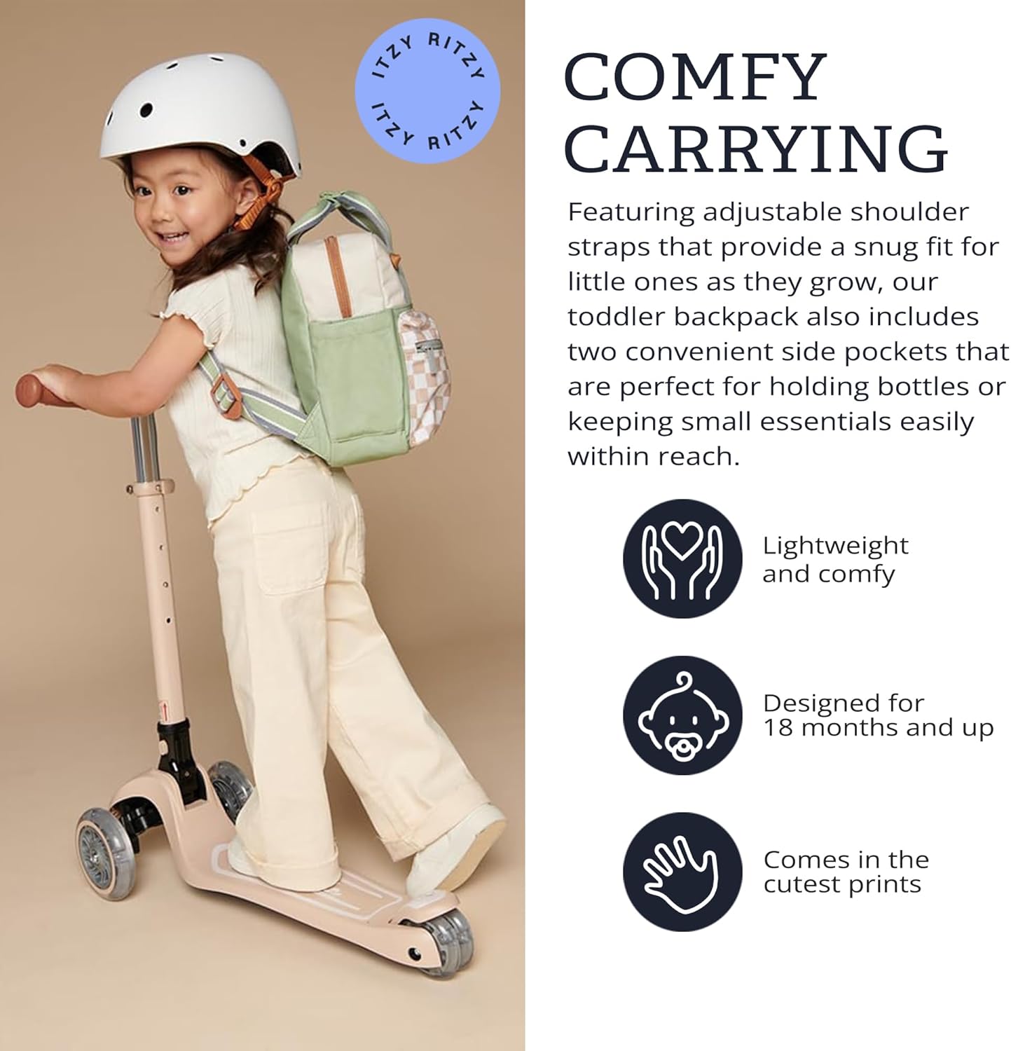Itzy Ritzy Toddler Backpack - Daycare Bag - Features Adjustable Shoulder Straps, 2 Side Pockets & Spacious Interior with Wipeable Fabric Lining & Name Label, Strawberry Backpack