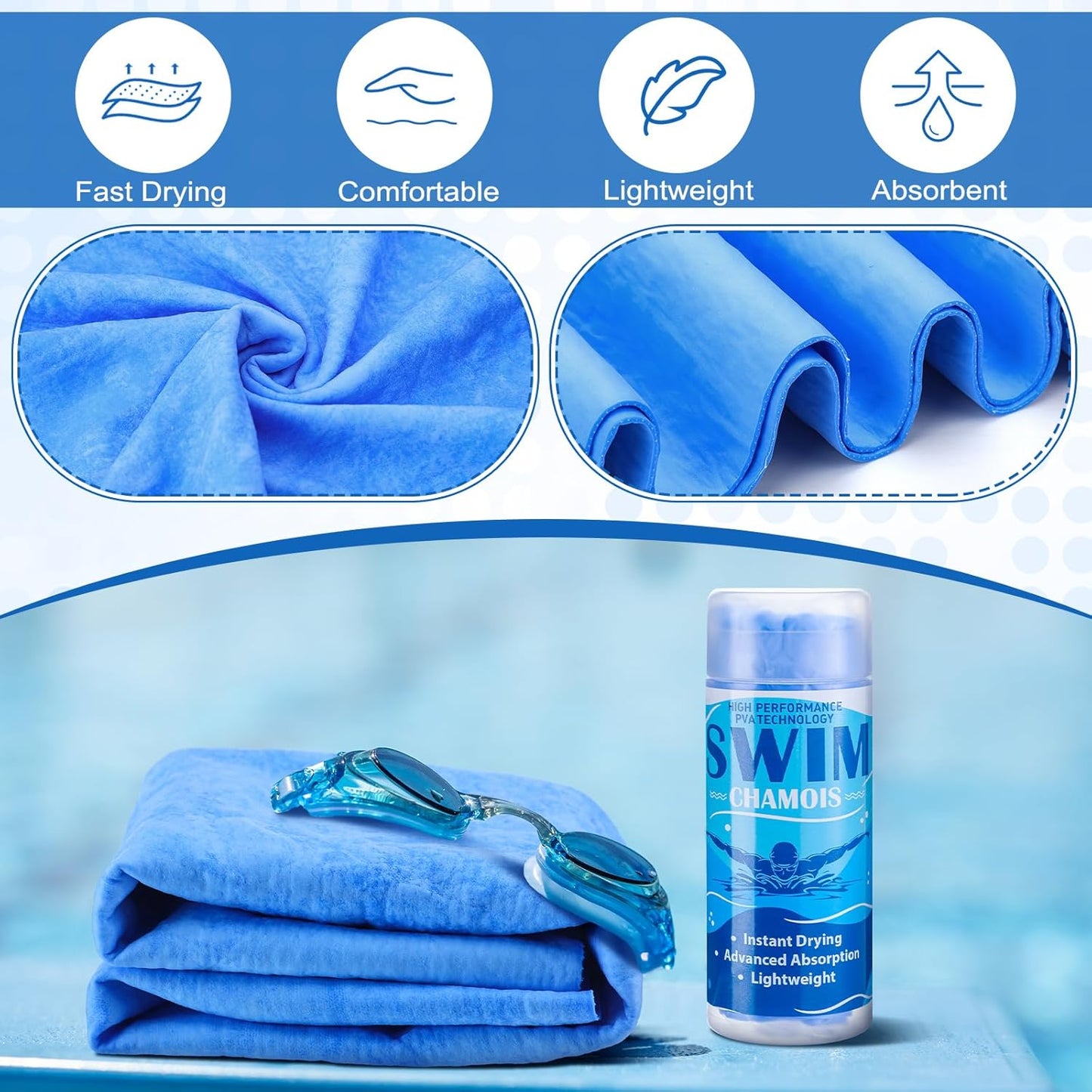 2 Pack Swim Chamois Towel Water Absorbent Quick Dry Towel Shammy Chamois Cloth for Swimming Car Drying Diving Water Sports Beach Shower Pool Swimmer Gift, 13 x 17 Inches