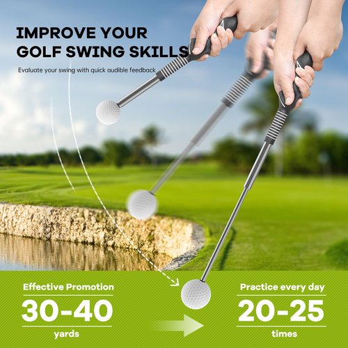FEFFXY Retractable Golf Swing Trainer,Warm Up Golf Training Aid,Golf Grip Trainer,Right-Handed Strength & Tempo Training for Chipping Hitting,Golf Accessories for Men Black 1Pack