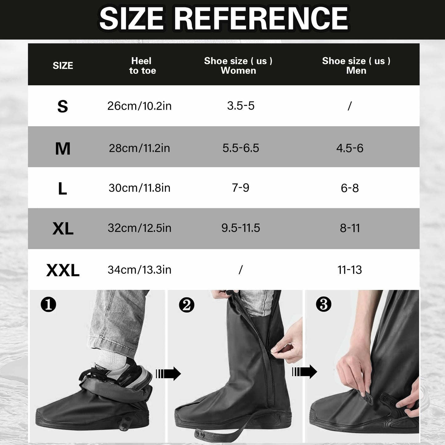 iCreek Waterproof Shoe Covers Reflective Rain Boot Foldable Non-Slip Protective Overshoes for Rainy Day, Hiking, Outdoor (Black, X-Large)