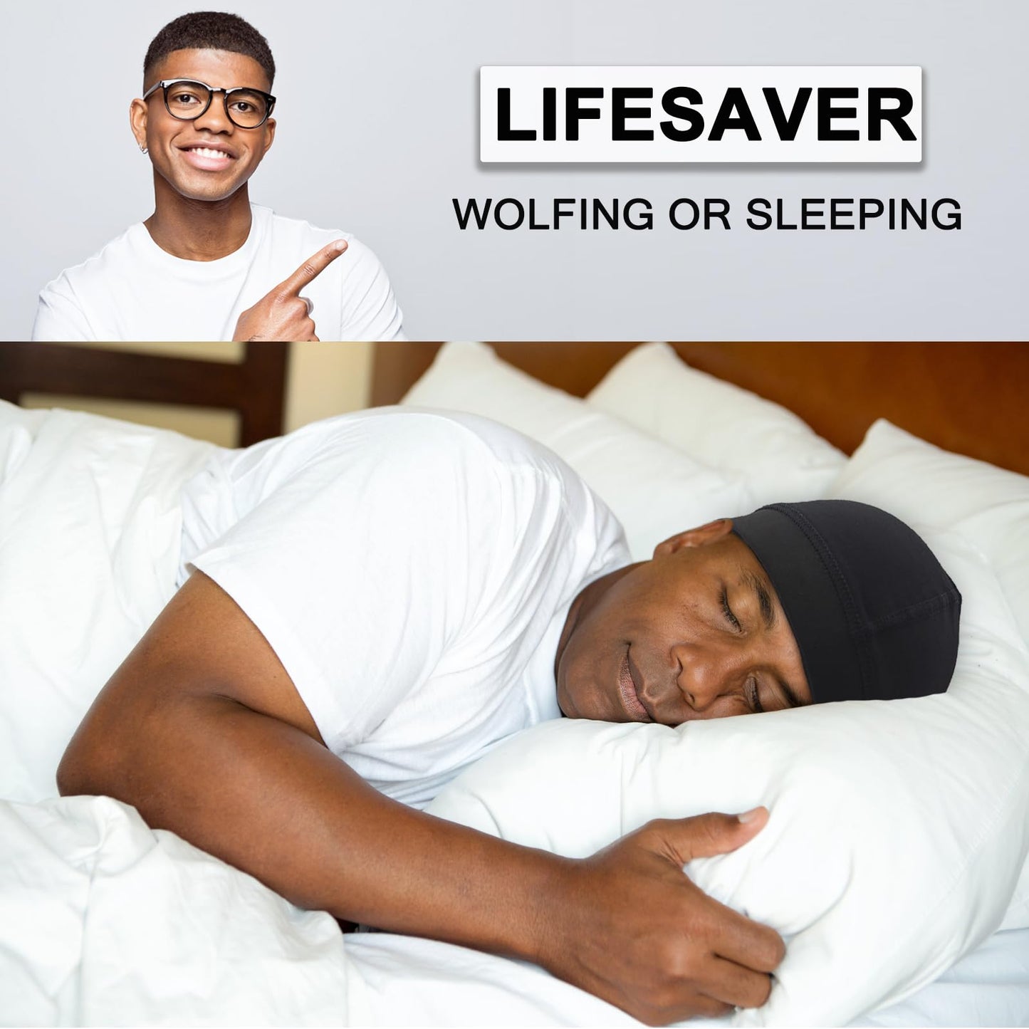 2PCS Cotton Stocking Wave Cap for Men, Wave Caps for 360 540 720 Waves, Good Compression Over Durag Sleeping Skull Hat