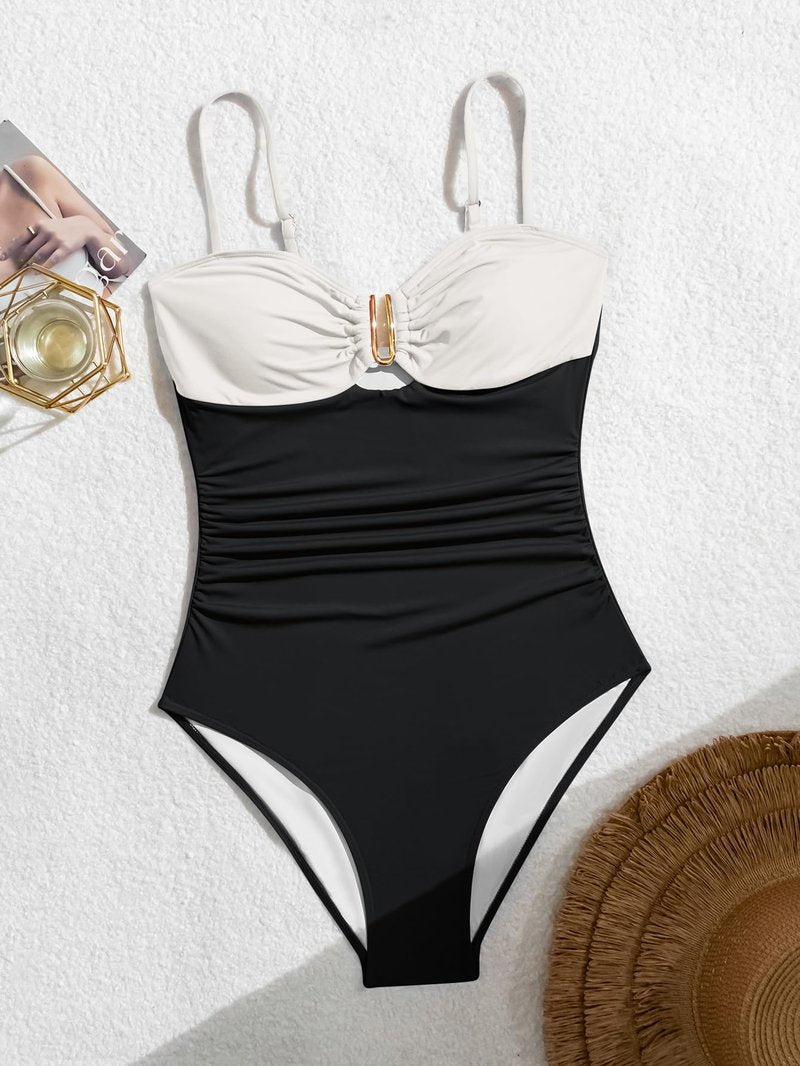 Eomenie One Piece Swimsuit for Women Tummy Control Ruched Bathing Suit U Wire Cutout Swim Suits