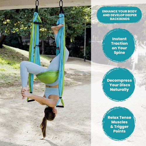 Yoga Trapeze Swing Set for Home & Outdoor | Easy Setup for Strength, Balance & Back Pain Relief | Adjustable Straps & 600lb Capacity, Includes Carrying Bag & Online Tutorials, Aqua