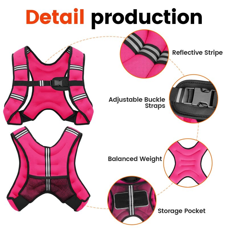 Poudee Weighted Vest, 8LB Weight Vest for Men Women, Body Weight Vests Adjustable with Reflective Stripe for Strength Training, Running, Training Workout, Jogging, Walking - 8LB, PINK