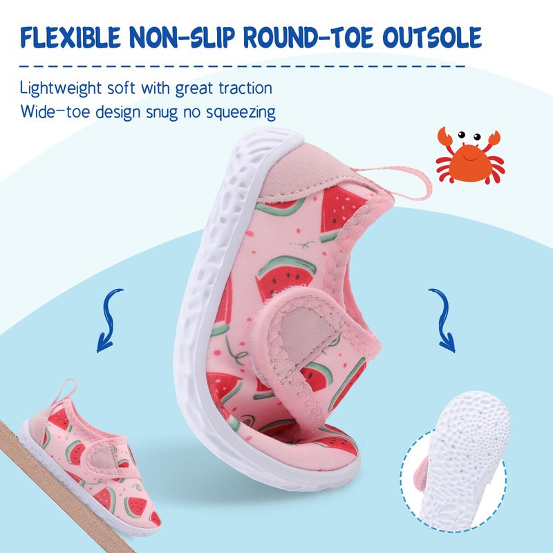 LeIsfIt Toddler Water Shoes Boys Girls Barefoot Aqua Socks Kids Breathable Quick-Dry Swim Shoes for Beach Pool Surf, Watermelon, 7 Toddler