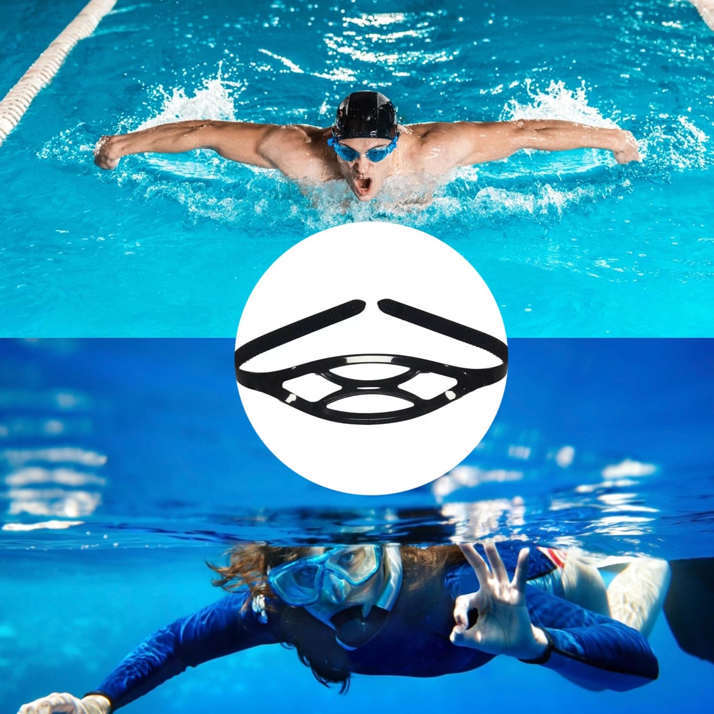 2PCS Silicone Replacement Universal Dive Scuba Mask Strap Swimming Goggles Strap for Diving Swimming Snorkeling Accessories For Diving Swim Snorkel(BLACK)