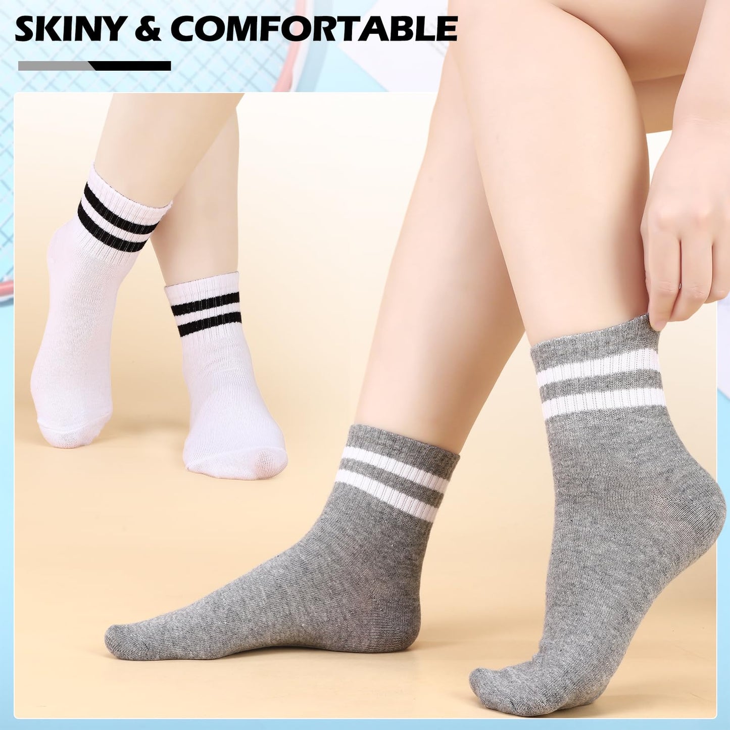 Jspupifip 6 Pairs Kids Striped Athletic Socks, Boys Girls Cotton Socks 6-12 Years, Classic Striped Crew Sports Sock for School Daily Wear