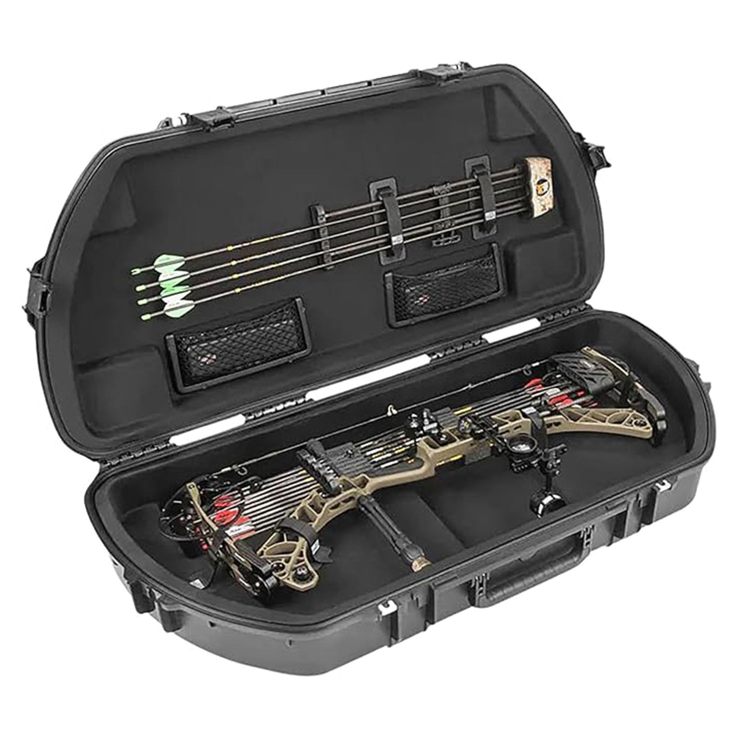 SKB iSeries Curved Hard Shell Case for Archery Bows w/ Quiver & Accessory Pockets - Waterproof & Dust-Tight Design, Heavy-Duty Bow and Arrow Gear Equipment Storage with Trigger Latches