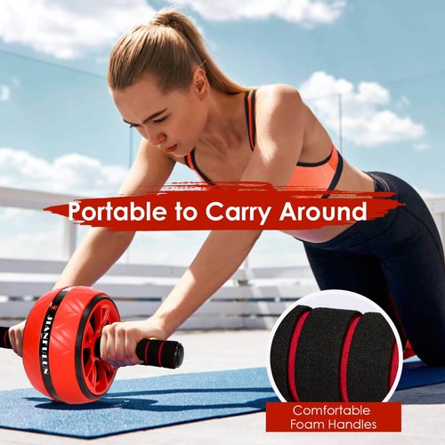 Ab Roller Wheel, Ab Workout Equipment for Abdominal & Core Strength Training, Home Gym Fitness Exercise Wheels for Women Men, with 2 Grip Strength Trainer & Knee Pad Accessories(Black+Red)
