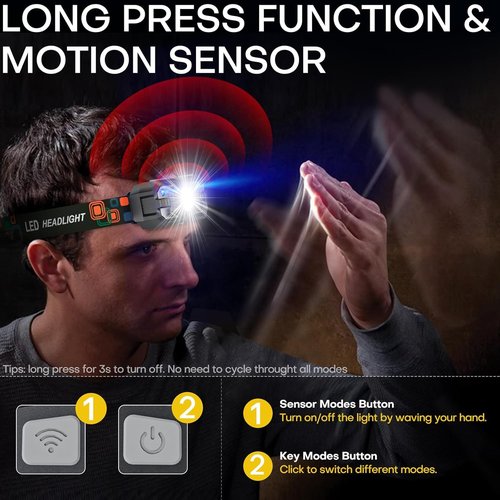 Rechargeable Headlamp Flashlight 3-Pack, 2000 Lumen Super Bright LED Headlight with Red Light, Motion Sensor for Adults Kid, Waterproof Lightweight Head Lamp for Outdoor Camping Running Hiking Fishing