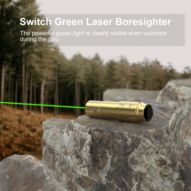 Feyachi Switch Bore Sight 9mm Green-Dot Laser Zeroing Bore Sighter Pistol Laser Boresighter with 3 Sets of Batteries