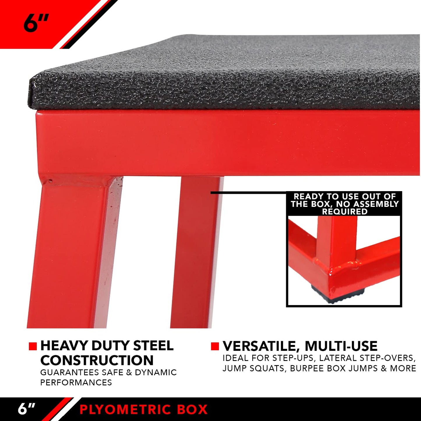 JFIT Plyometric Jump Box - 6", Red/Black
