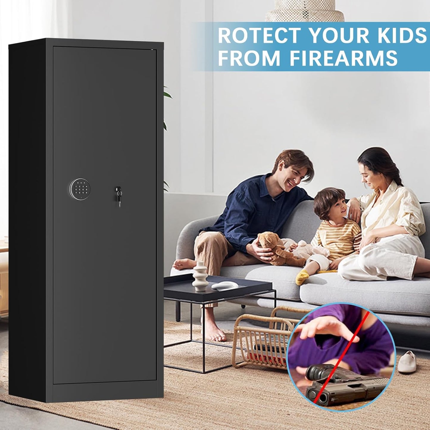 10-15 Gun Safe, Rifle Gun Safe with Removable Shelf, Locking Gun Cabinet for Rifles and Shotguns with Digital Kaypad, Shotgun Safe with Pistol Bags and Bullet Rack