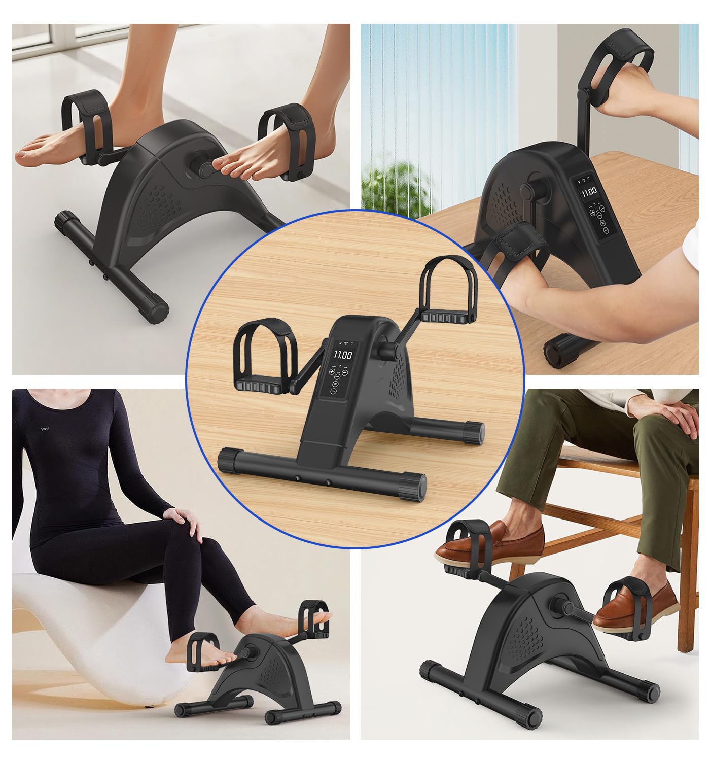 Under Desk Bike Pedal Exerciser for Seniors, 12-Level Electric Mini Exercise Bike with LCD, Quiet Motorized Arm & Leg Pedaler for Seniors at Home, Black
