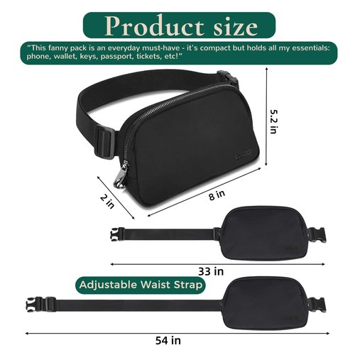 Anti-Theft Fanny Pack for Women &Men, Lightweight Secure Crossbody Waist Bag with Anti-Slip Adjustable Strap for Travel, Hiking, Running, Water-Resistant Belt Bag, Everyday Essentials Organizer Black