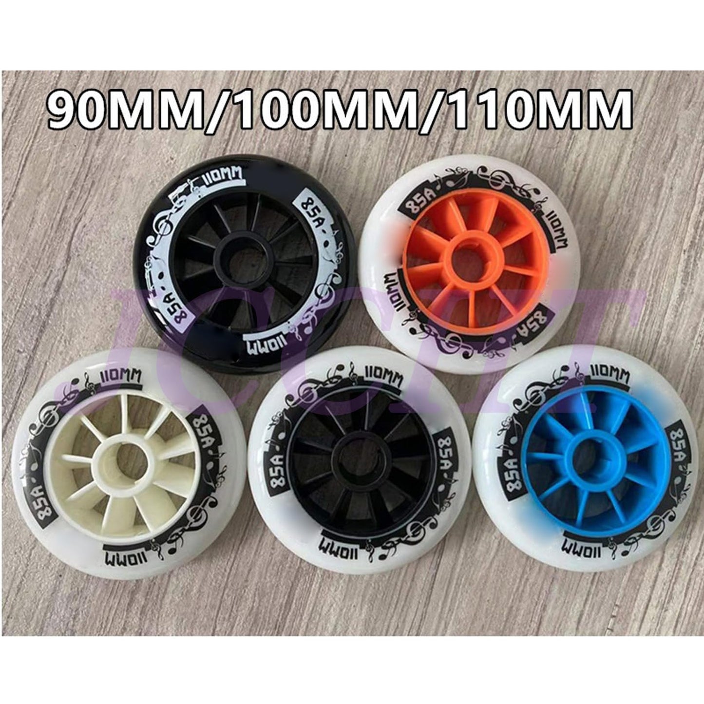 JCCHT PU Rubber Inline Skate Wheels 90mm 100mm 110mm Replacement Speed Skating Inline Wheel Hardness 85A 8-Pack,White Black,110mm