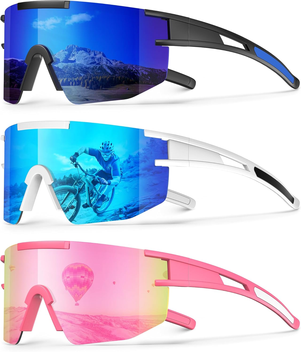 KALIYADI Polarized Sports-Sunglasses Men Running-Sunglasses: Cycling Sun Glasses Women UV400 Driving Fishing 3packs