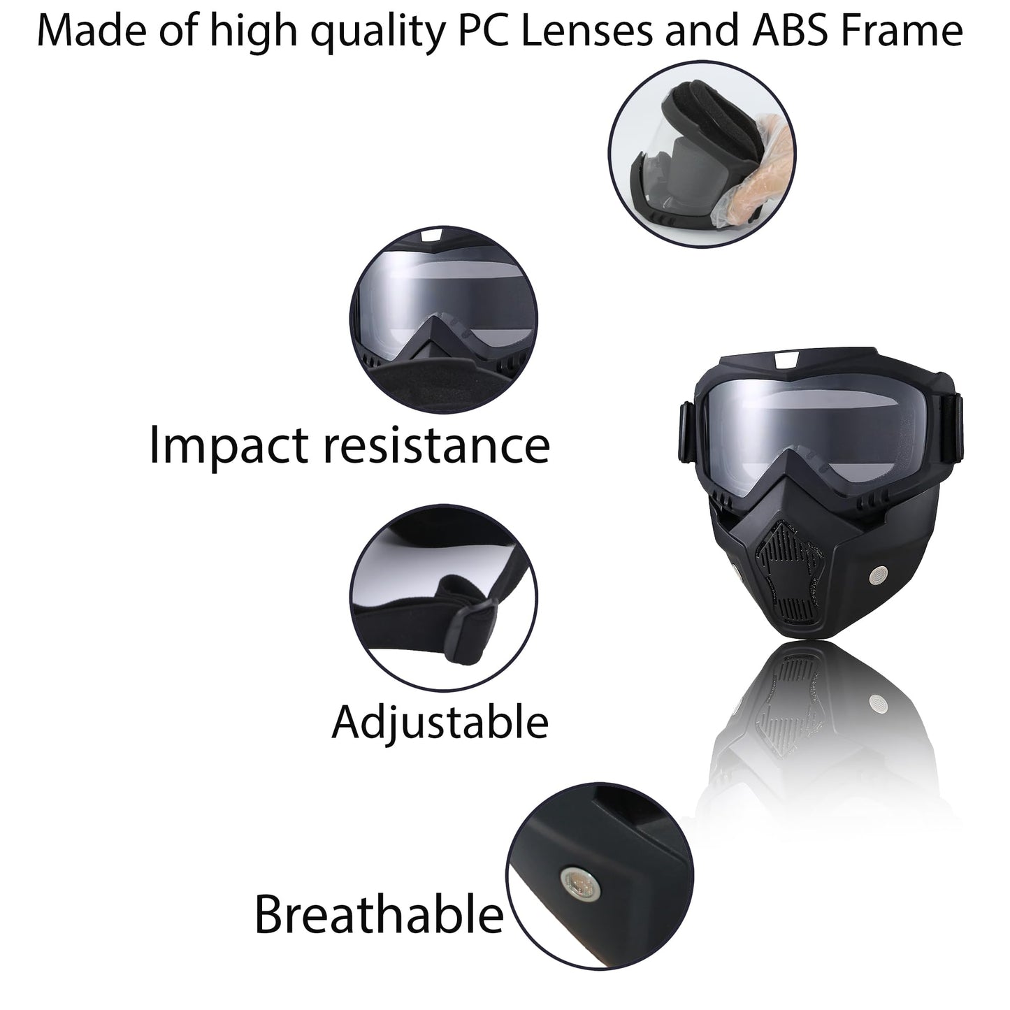 2 Pieces Motorcycle Goggles Detachable Face Mask,Paintball Mask Anti Fog, ATV Dirt Bike Paintball Goggle Anti-Scratch UV400 Eyewear for Men Women