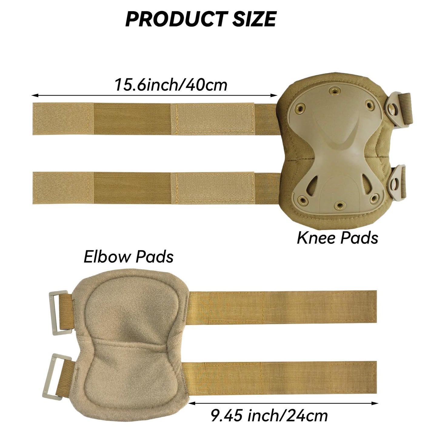 AOUTACC Tactical Combat Knee & Elbow Protective Pads Set for Outdoor CS Paintball Game Cycling Safety Skateboarding Gear Skates Knee Protection Guard Pads (Tan)