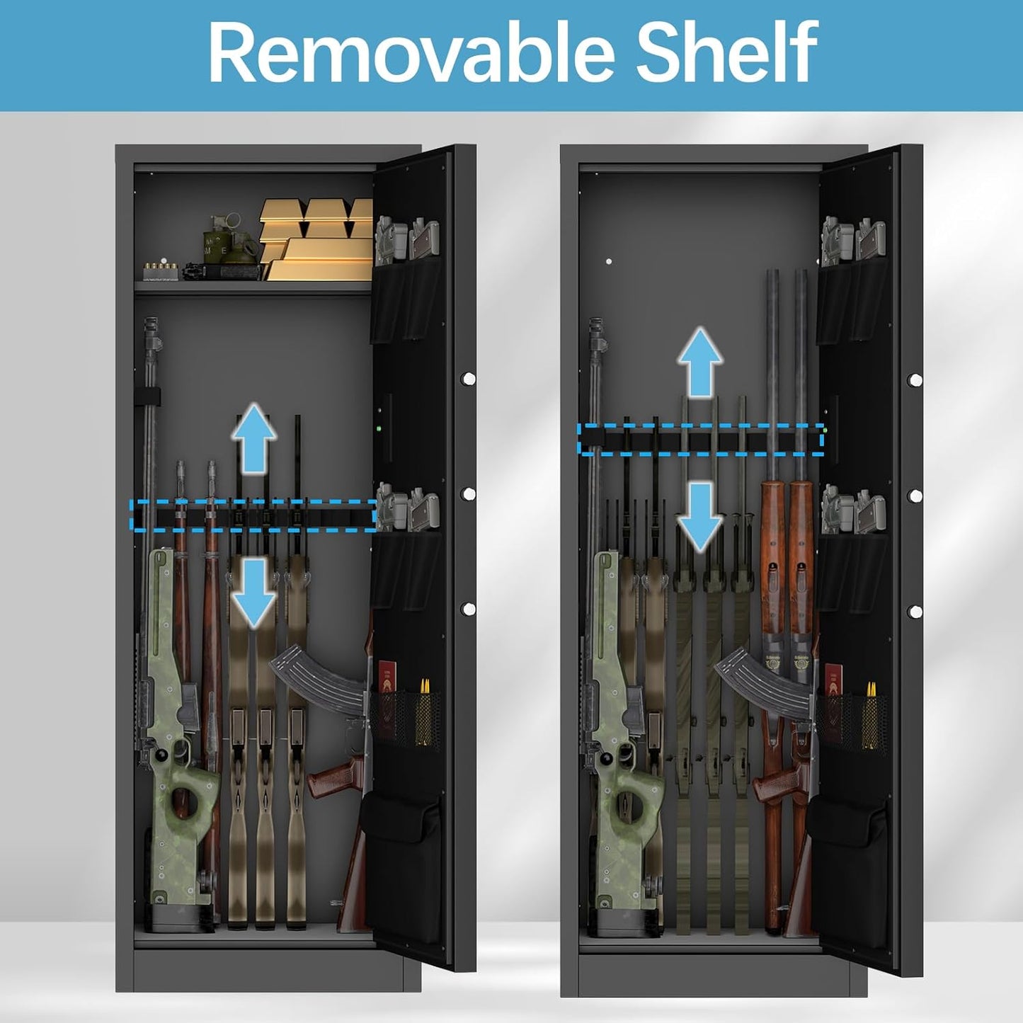 10-15 Gun Safe, Rifle Gun Safe with Removable Shelf, Locking Gun Cabinet for Rifles and Shotguns with Digital Kaypad, Shotgun Safe with Pistol Bags and Bullet Rack