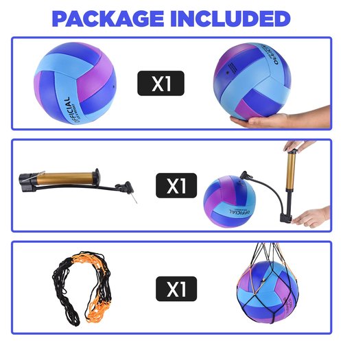 ELKCIP Volleyballs Official Size 5, Soft Bulk Recreational Volley Balls with Pump and Net Bag for Indoor Outdoor Beach Pool Water Sand Game Training Match Gift for Beginner Women, Purple Blue
