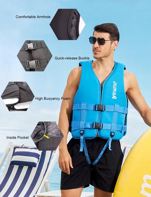 huraty Unisex Kayaking Safety Vest, Neoprene Buoyancy Jacket for Swimming Surfing Sailing Fishing, Adjustable Swim Vest with Secure Leg Straps(Blue, L)