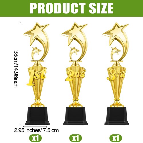 Foilswirl 3 Pcs 3rd 2nd 1st Place Trophy First Place Plastic Trophy Award for Sports Tournament Funny Prize Cup for Football Soccer Competitions Reward Ceremony(Classic)