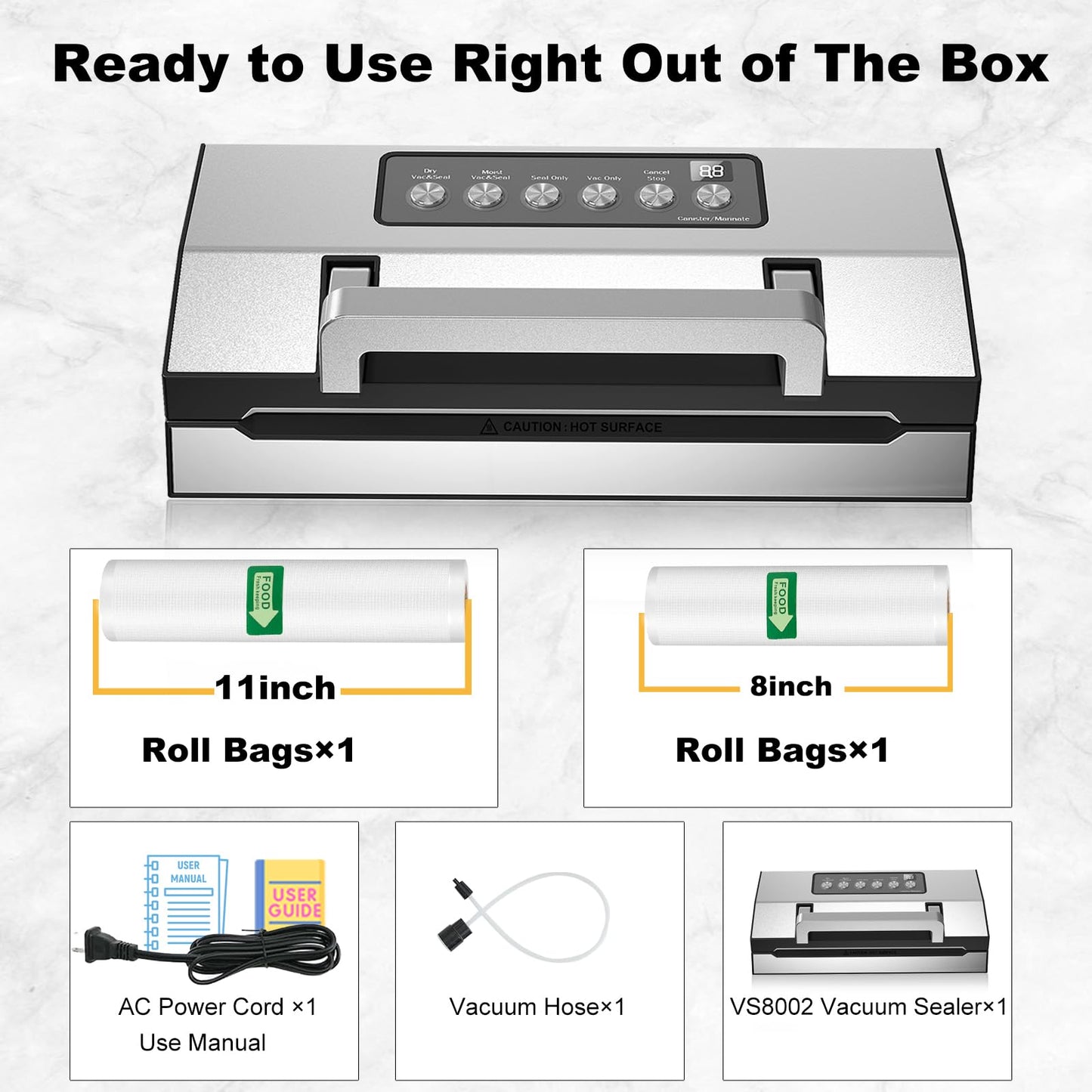 2025 VacApex Food Vacuum Sealer Machine, Compact Stainless Steel Vacuum Sealer for Food with Built-in Cutter & Storage, Strong Suction, One-Touch Operation, Double Heat Seal, Moist & Dry Mode